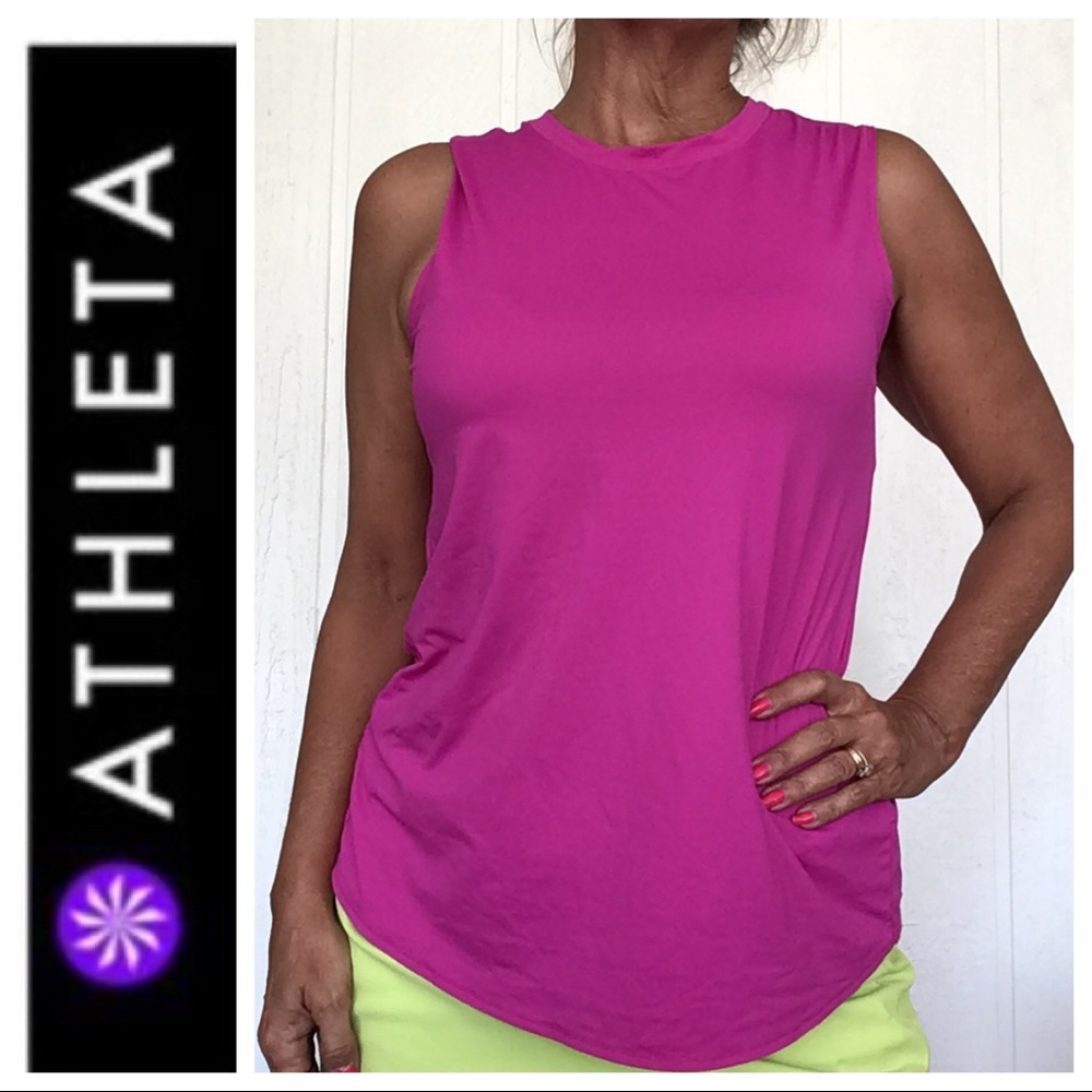 ATHLETA FOOTHILL NEON PINK SPLIT BACK TOP XS